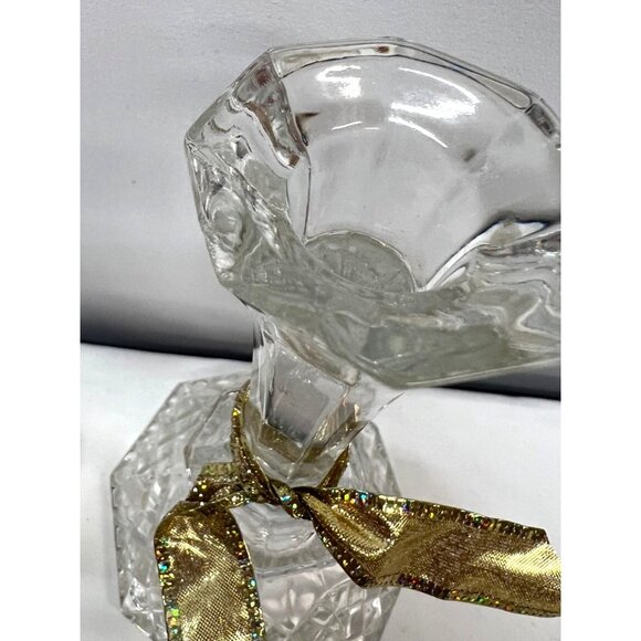 Crystal Glass Candle Holders With Gold Glitter Ribbons - Picture 4 of 4